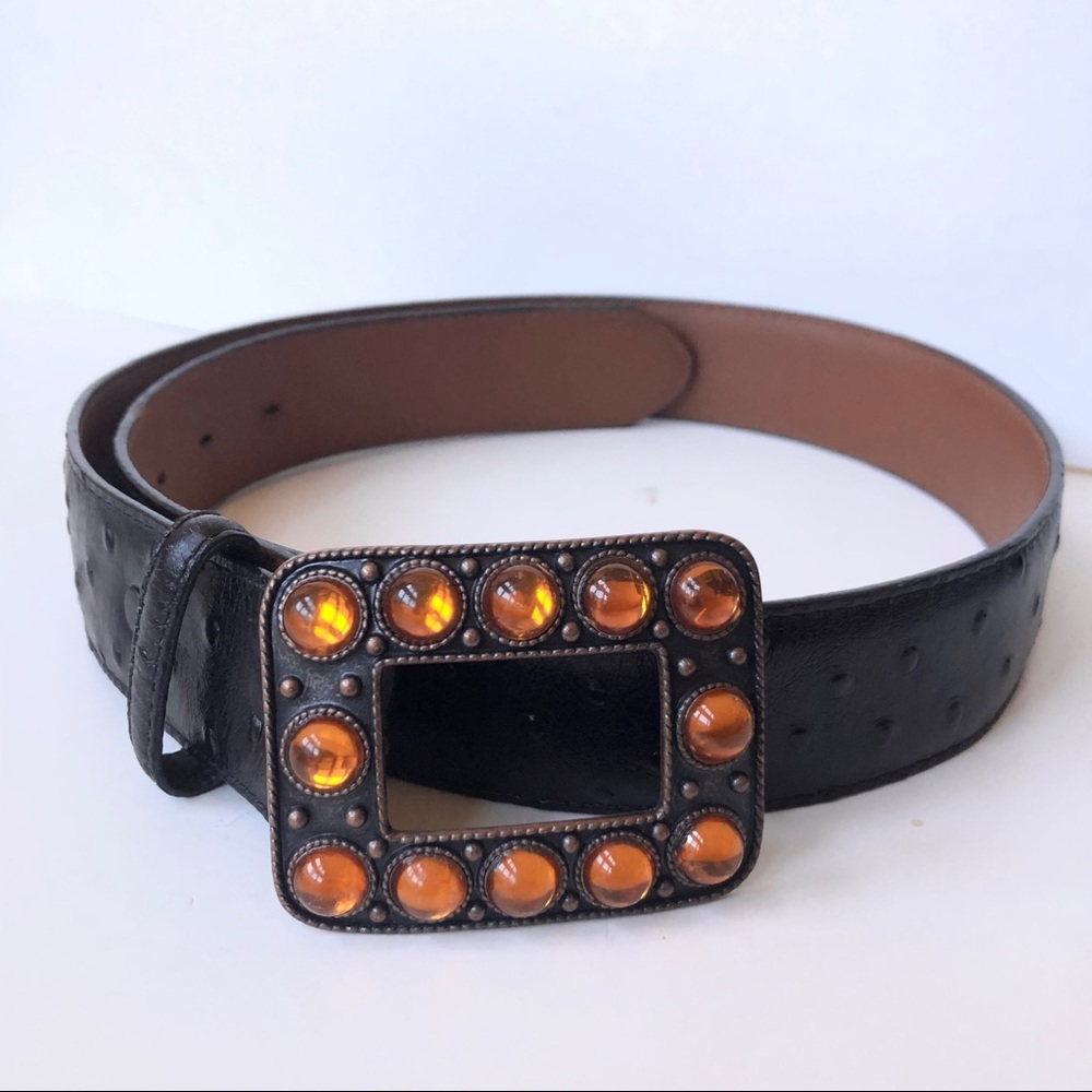 Top Grain Leather Ostrich Embossed Copper Buckle